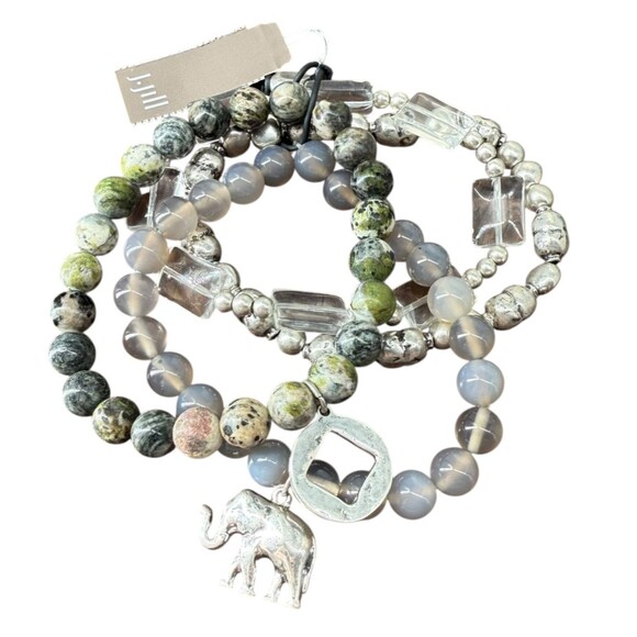 J. Jill Elephant Charm Bracelet Textured Metal Stone Beaded Stackable Earthy NWT - Picture 3 of 12